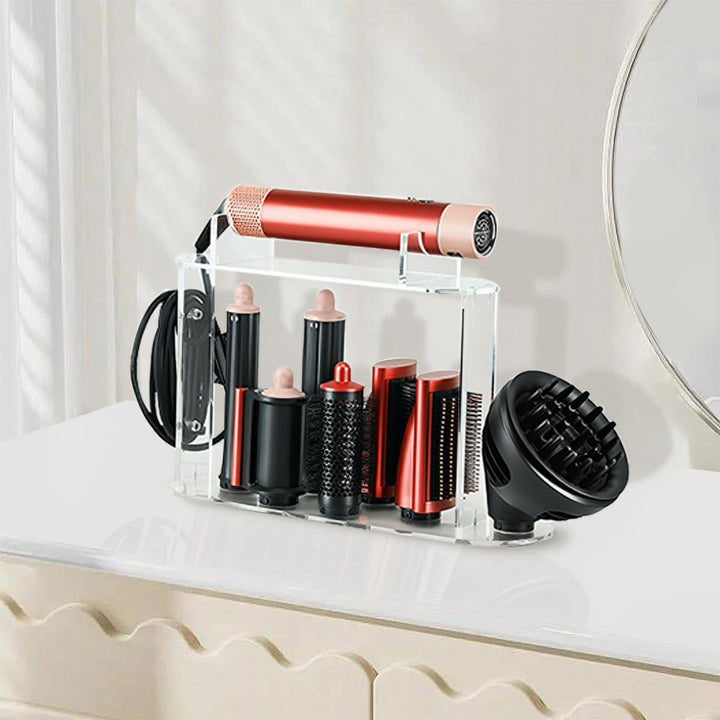 Acryl Organizer für Dyson Airwrap, 7 Fächer für Aufsätze & Diffusor, platzsparender Aufbewahrungshal