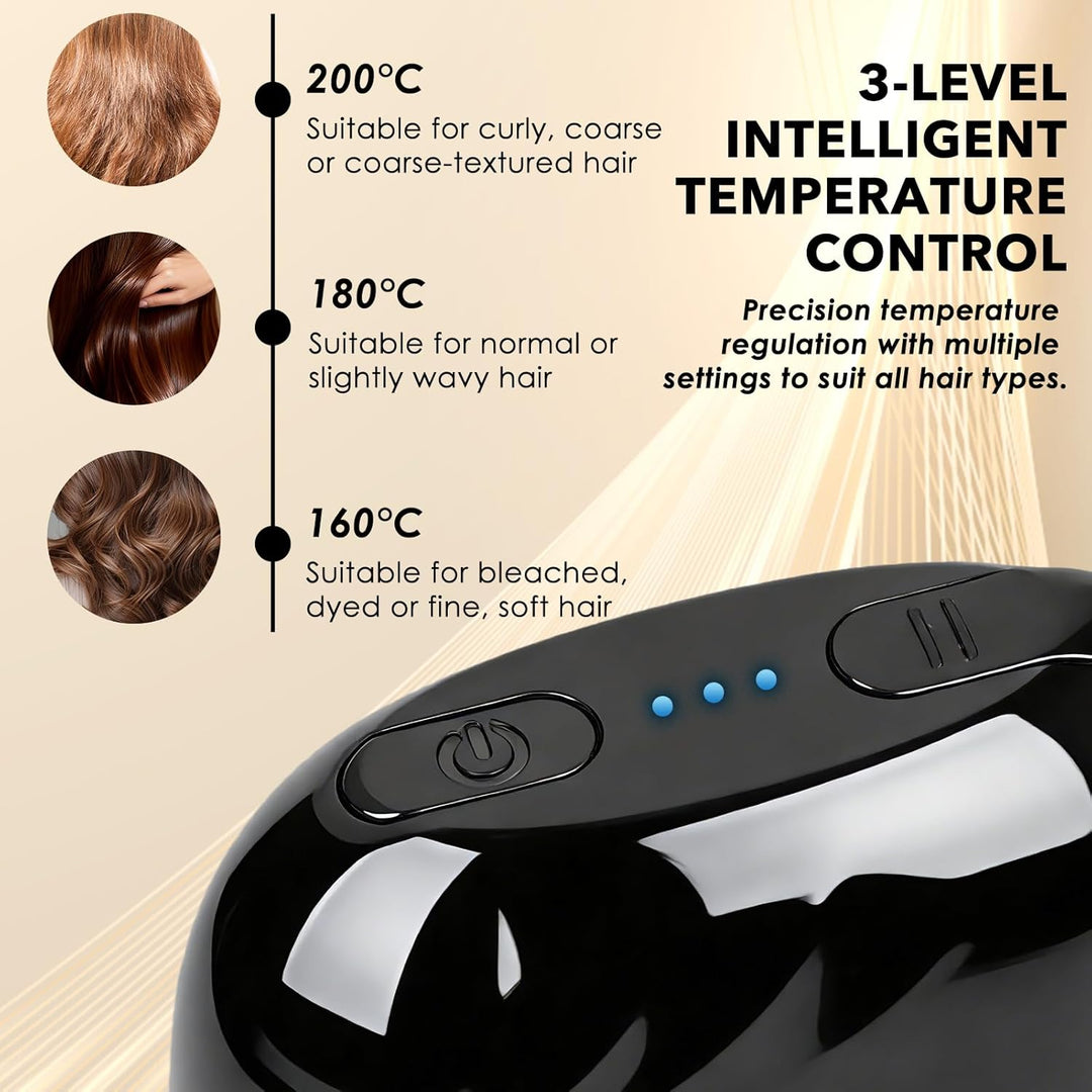 Mini Glätteisen Kabellos und Glättbürste mit 3 Temperaturstufen, Tragbare 2-in-1 Straightener Haargl