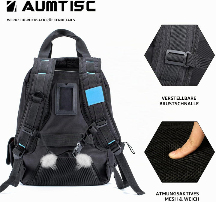 AUMTISC Werkzeugrucksack Werkzeugtasche Hochleistungs-werkzeug rucksack mit Mehrzwecktasche Industri