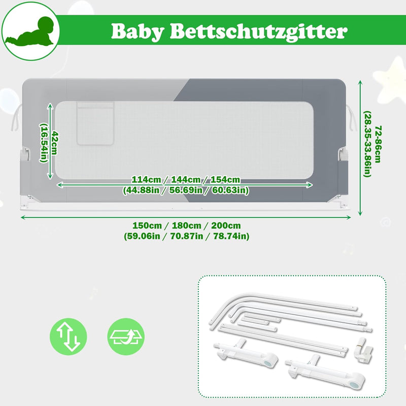 SUBTLETY 1 Seite Baby Bettgitter Umgeklappt Bettschutzgitter Set 72-86cm Höhenverstellbar Rausfallsc