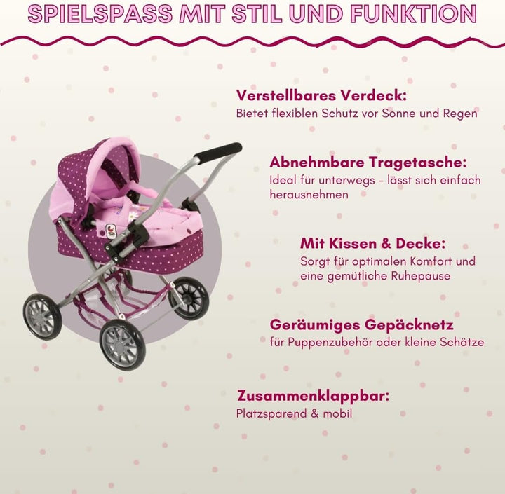 Bayer Chic 2000 555 29 - Kuschelwagen Smarty, für Kinder ab 2 Jahren, Dots Brombeere, lila/rosa