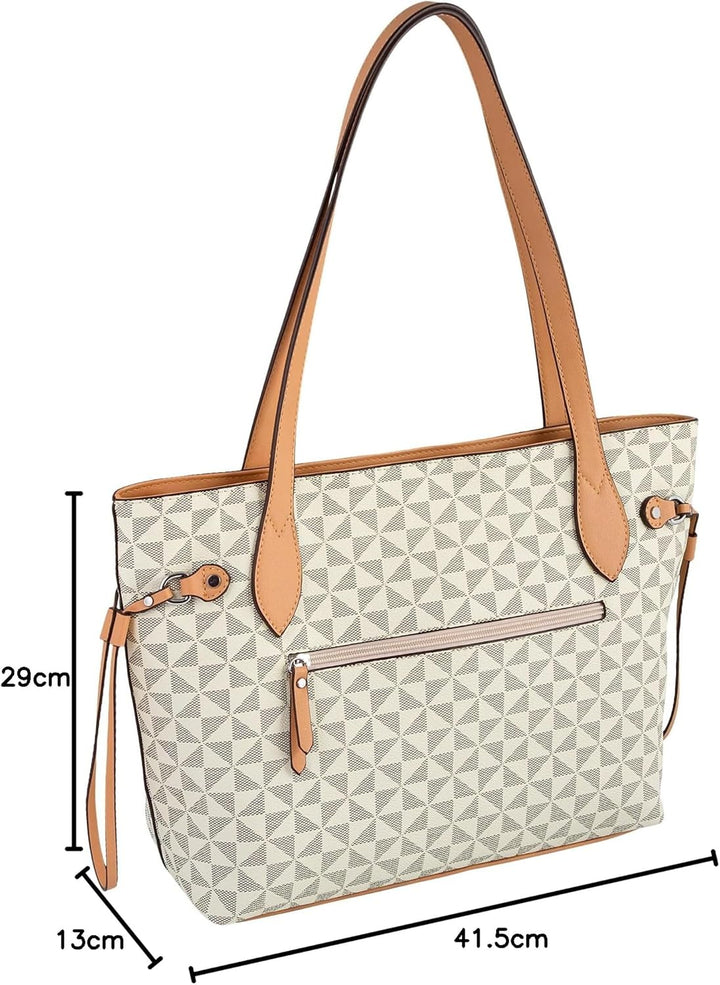Gabor bags Barina Damen Shopper Umhängetasche Reissverschluss Mixed White, Mixed White