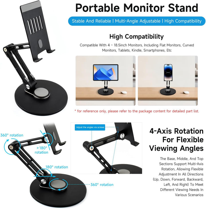 Waveshare Portable Monitor Adjustable Stand, Compatible with 4~18.5inch Monitors, Supports Multi-axi
