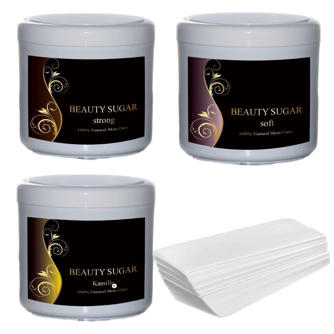 Zuckerpaste Sugaring Beauty Sugar Kennenlern Set + 100 Vliesstreifen GRATIS - zur Haarentfernung - A