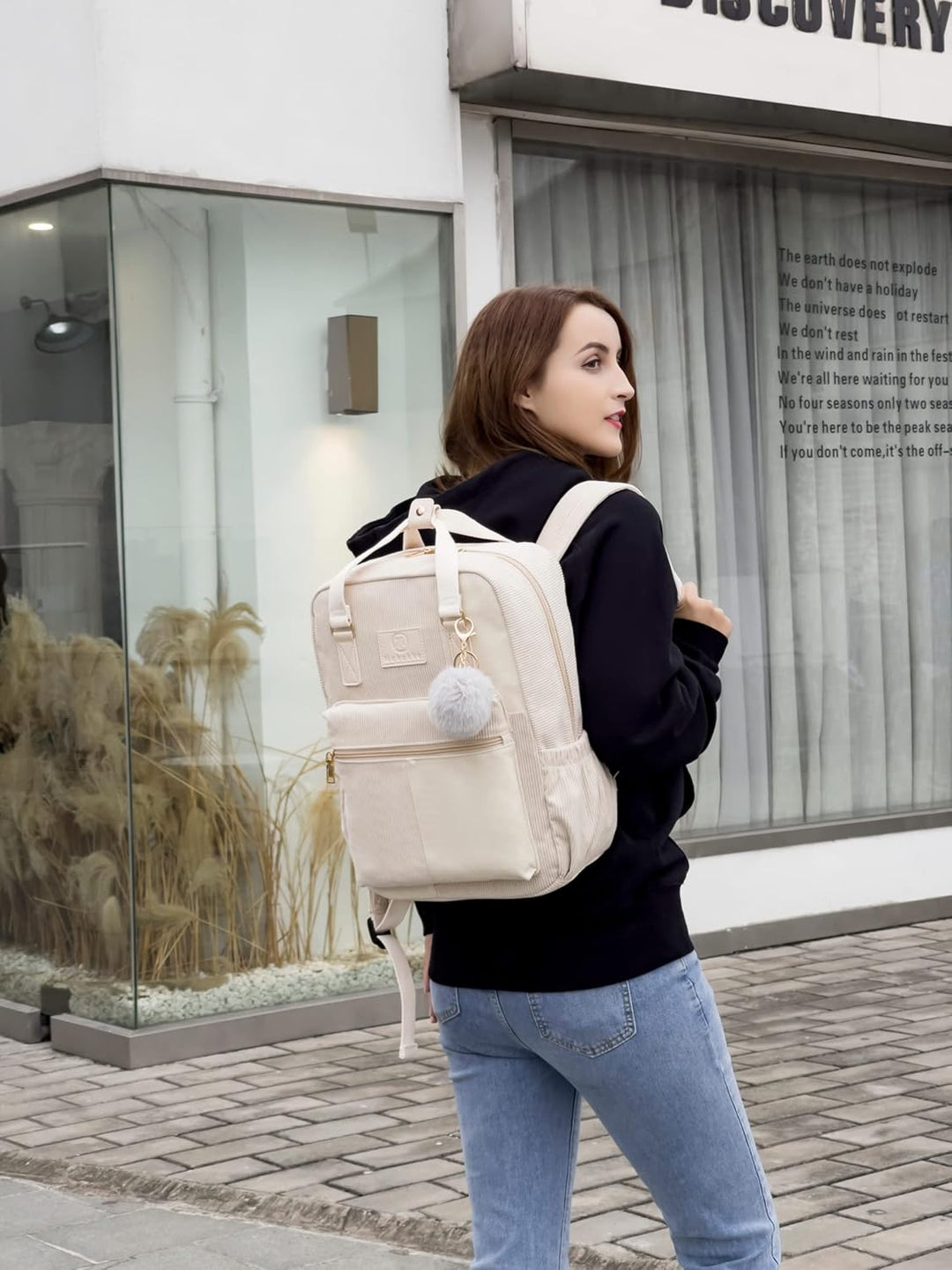 Makukke Rucksack Damen&Herren, Cord Daypack Anti-Theft Tasche Casual Schultasche Citytasche, für Sch