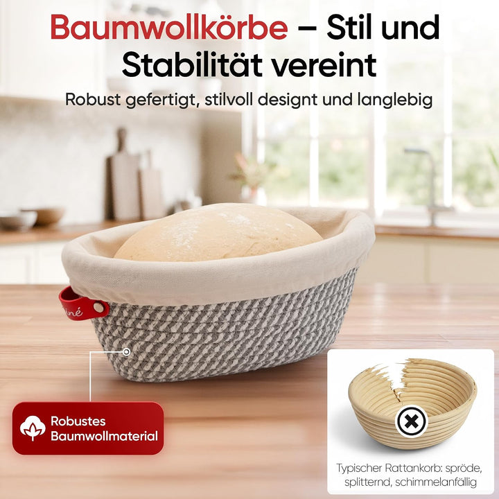 Banneton Gärkörbchen-Set, ovale und runde Gärkörbe aus Baumwollseil mit Einlagen und Abdeckungen, Sa