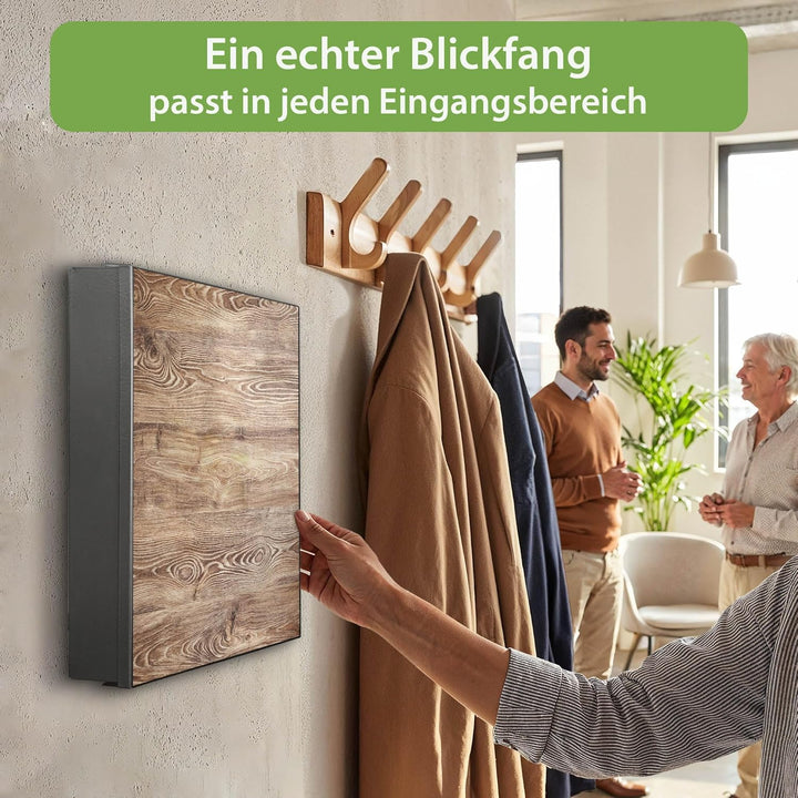 banjado® Grosser Schlüsselkasten Glas/Schlüsselbox 30cm x 30cm mit 50 Haken - Motiv Maserung/Schlüss