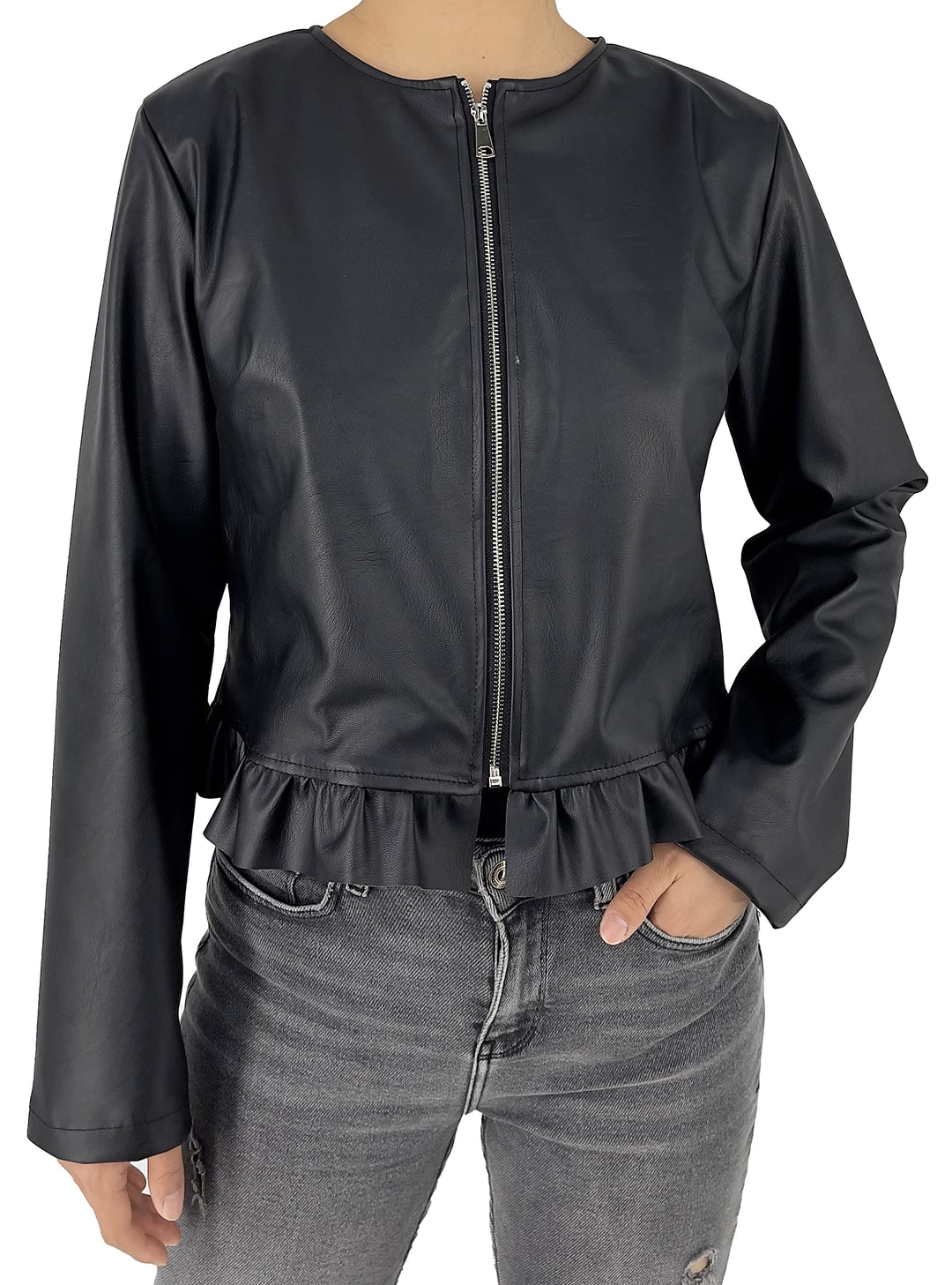 JOPHY & CO. Kurze Damenjacke aus Kunstleder (Artikelnummer: 6716) XS Schwarz, XS Schwarz
