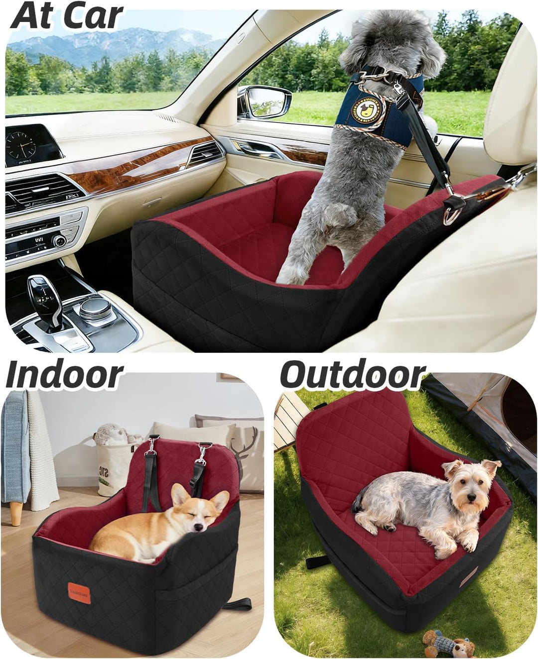 Hunde-Autositz für kleine/mittelgrosse Hunde, tragbarer Welpensitz mit erhöhtem Kissen, vollständig