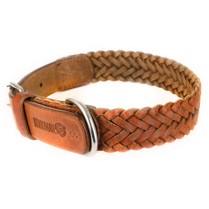 Monkimau Halsband für Hunde aus echt Leder geflochten verstellbar (S 27-33cm (20mm)) XS-S: 18mm x 40