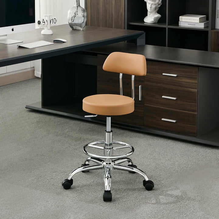FIRAVOE Rollhocker höhenverstellbar 49,5–67,6 cm mit Rückenlehne und Fussstütze, ergonomischer Drehh