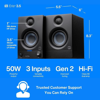 PreSonus Eris 3.5 Gen 2 – 3,5" Desktop-Aktivlautsprecher für Multimedia, Gaming und Musikproduktion