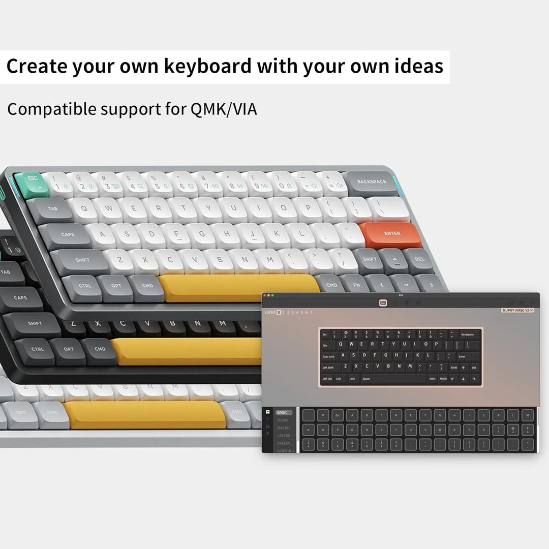 nuphy Air60 v2 Mechanische Tastatur QMK/VIA, 60% Low Profile Kabellose Tastatur, Bluetooth 5.1, 2.4G