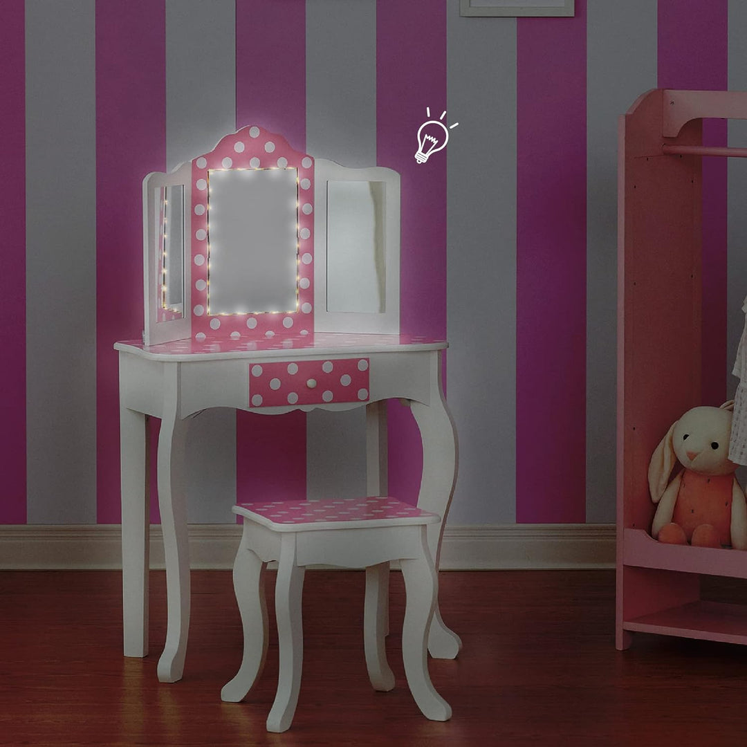 Fantasy Fields Kinder Schminktisch mit Spiegel und Hocker Mit Lichtern Rosa TD-11670FL