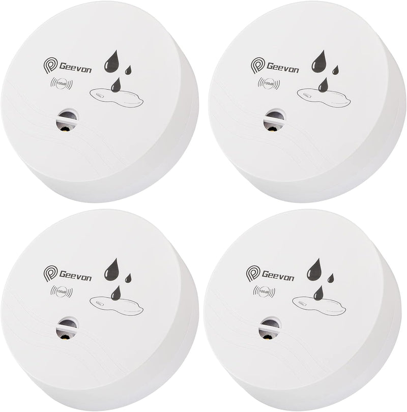 Geevon 4 Pack Wassermelder, 100dB Wassersensor Alarm Flut-Detektor für Keller, Badezimmer, Waschküch