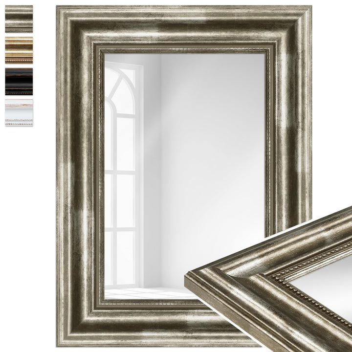 WANDStyle Spiegel Barock und Antik I Aussenmass: 30x40cm I Farbe: Silber I silberner Wandspiegel aus