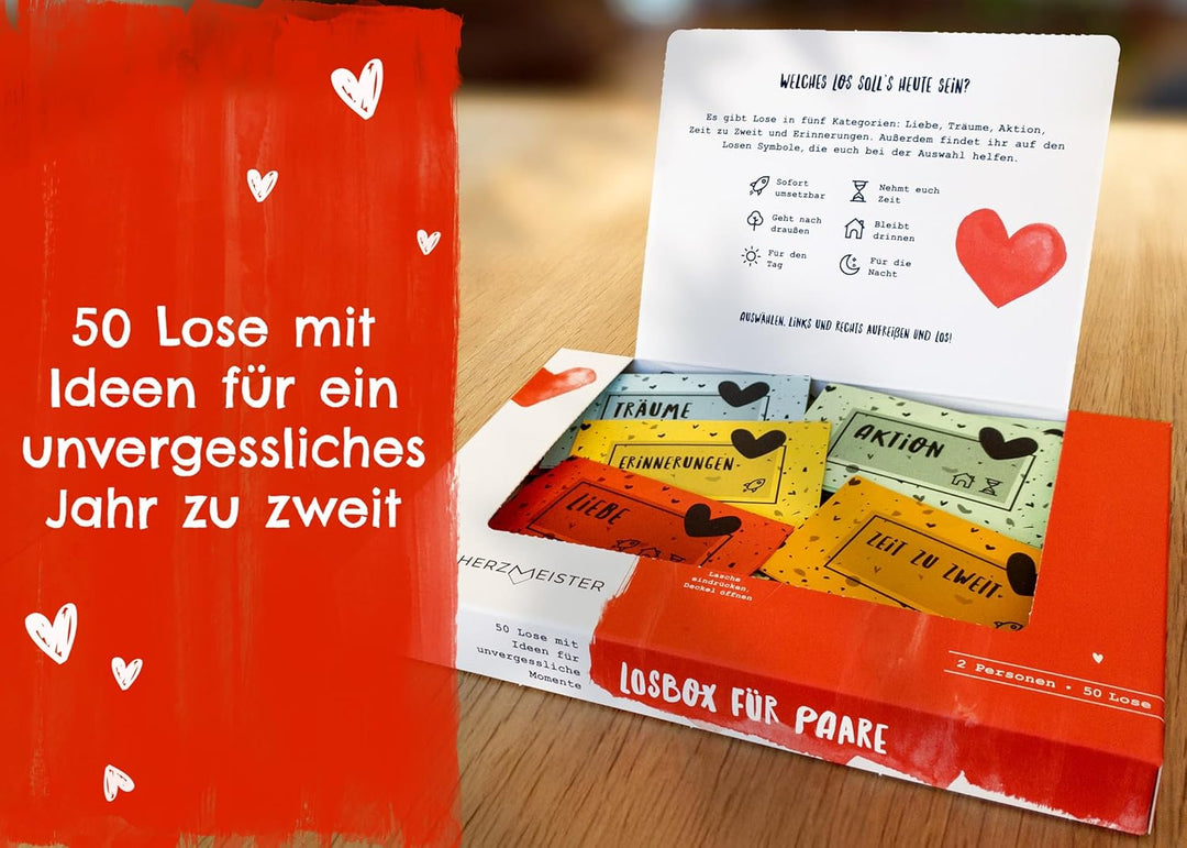 Losbox für Paare - Das Geschenk für unvergessliche Momente - 50 Lose mit Ideen für Spiel, Spass & vi
