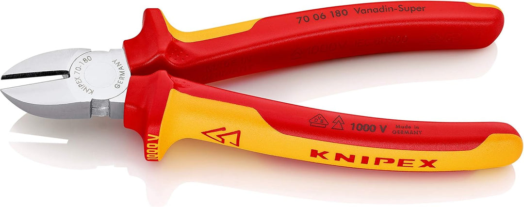 KNIPEX 70 06 180 Seitenschneider verchromt isoliert mit Mehrkomponenten-Hüllen, VDE-geprüft 180 mm &amp;