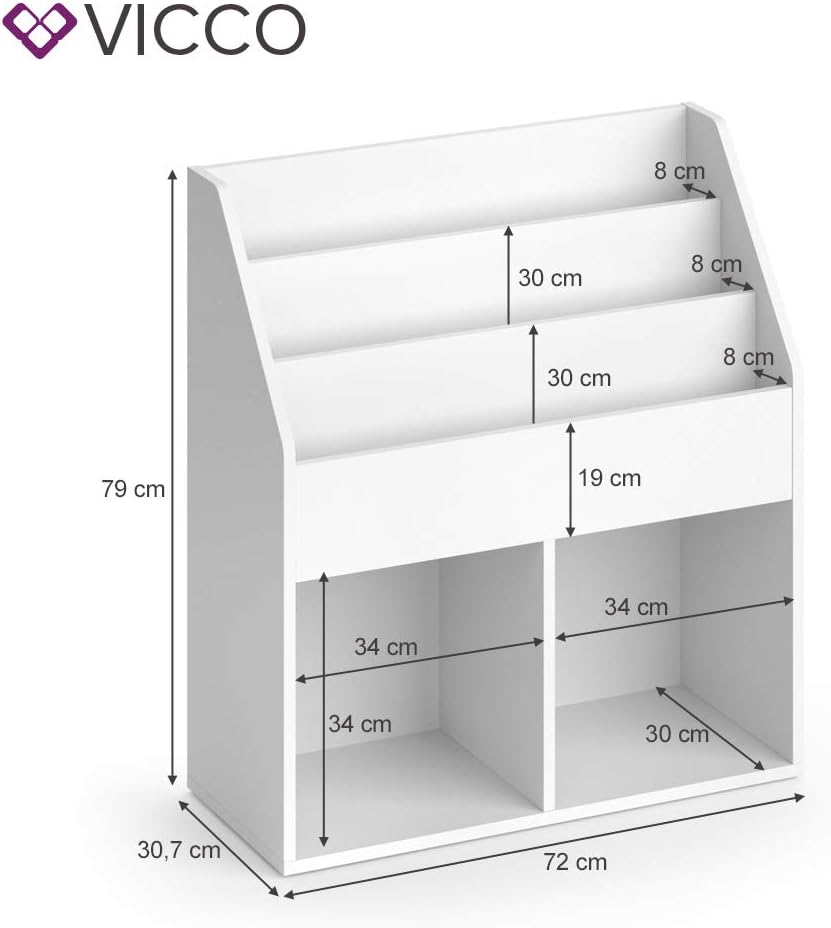 Vicco Kinderregal Luigi, Weiss, 72 x 79 cm Ohne Faltboxen, zur Aufbewahrung von Büchern und Spielzeu