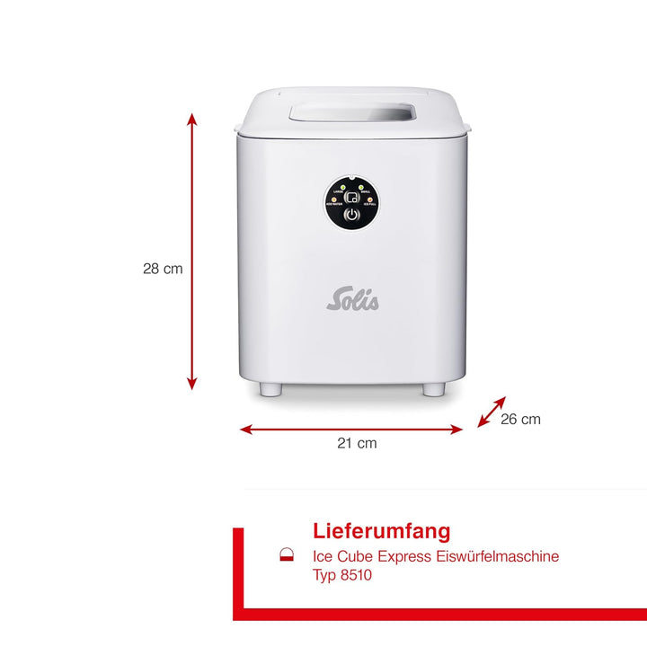 Solis Ice Cube Express Eiswürfelmaschine, 8 Eiswürfel in 8 Minuten, Ice Cube Maker mit einstellbarer