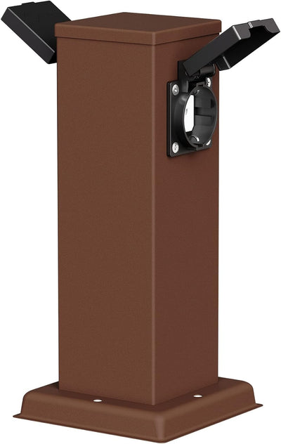 ledscom.de Garten Steckdosensäule POLLY, Outdoor, IP44, 2-fach, braun, eckig, 27 cm, 3 Stk. 3 Stück