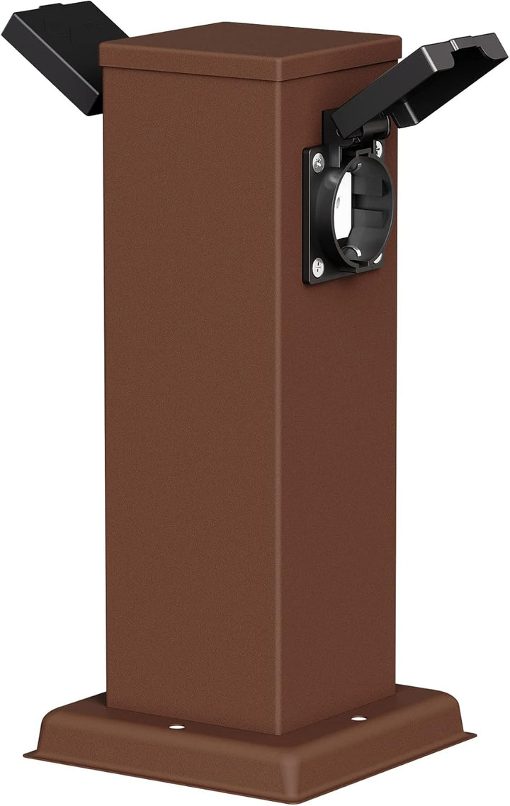 ledscom.de Garten-Steckdosen-Säule Polly mit Erdspiess und 2m Kabel für aussen, IP44, 2-Fach, braun,