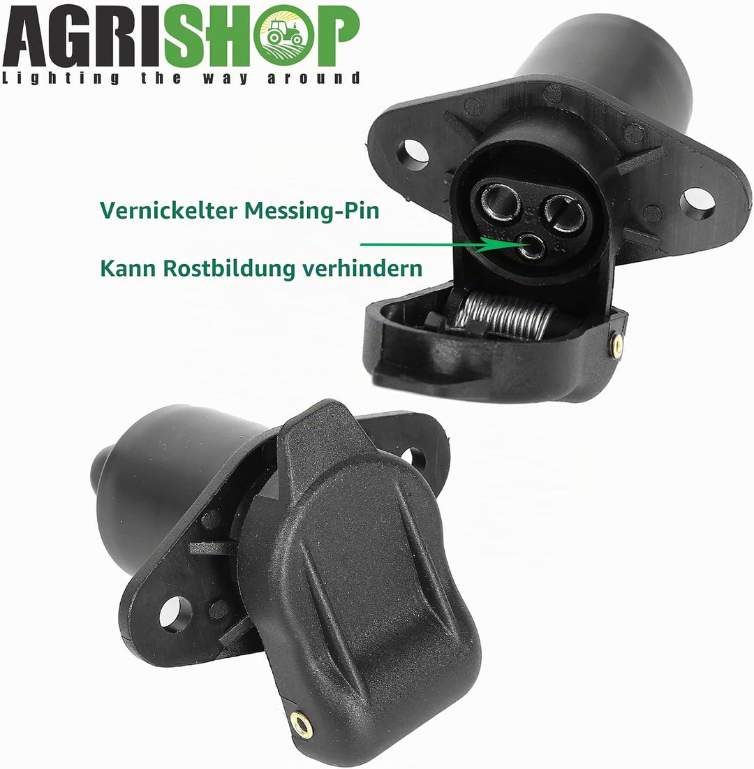 AGRISHOP 2Stück Anhänger Stecker 3polig 12v 24v und 2Stück Steckdose 3-Polig, Wasserfester Traktor S