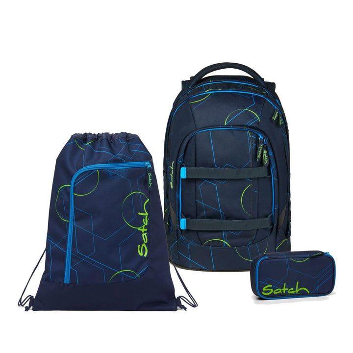 satch Pack Schulrucksack Set 3tlg. mit Schlamperbox und Sportbeutel Blue Tech