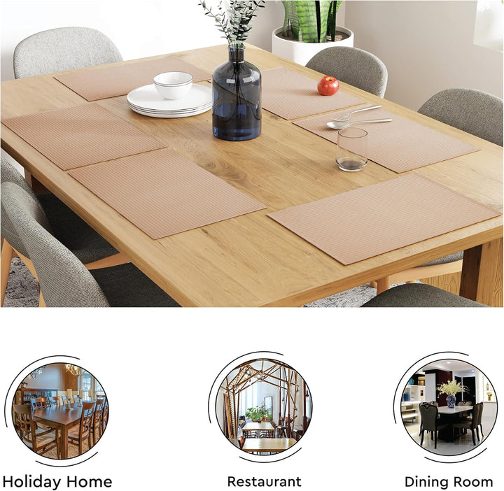 Encasa XO Platzsets Esstisch Set von 6 | Solide Beige | Fein gerippte Baumwoll-Tischunterlage | Grös