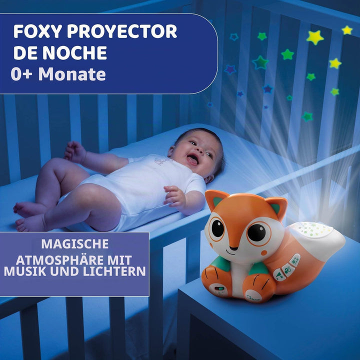 Chicco Projektor Foxy, niedlicher tragbarer Projektor mit entspannenden Melodien und bunten Projekti