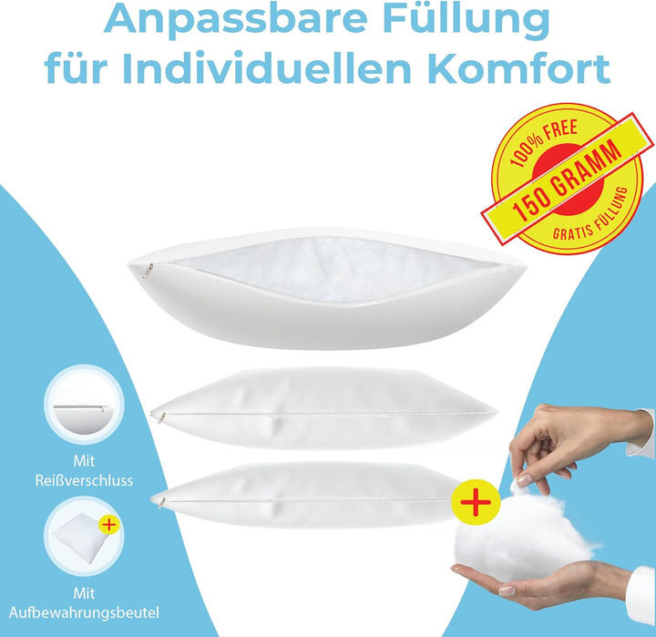 Rosenkern® Seitenschläferkissen Ergonomisch - [Made in Germany] - Long Body Pillow - Bezug aus 100%