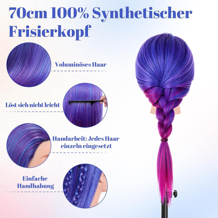 TwoWin Trainingsköpfe 100% Kunsthaar Friseur Kopf Set Haar Hairdressing Kosmetologie Mannequinmit Ha