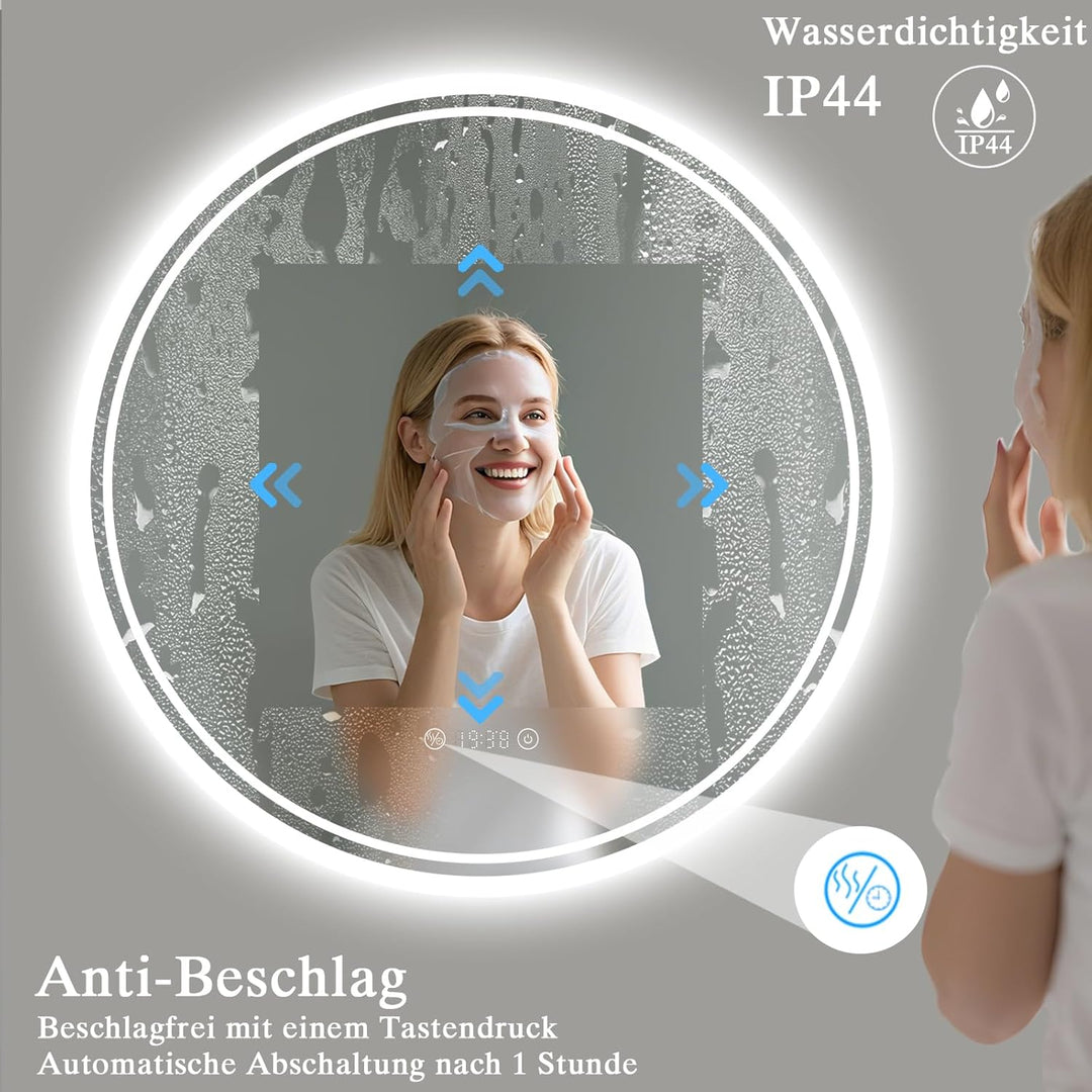 Badspiegel mit Beleuchtung - Badezimmer-Spiegel-LED mit Beschlagfrei, Touch-Schalter, Dimmbar, 3 Lic