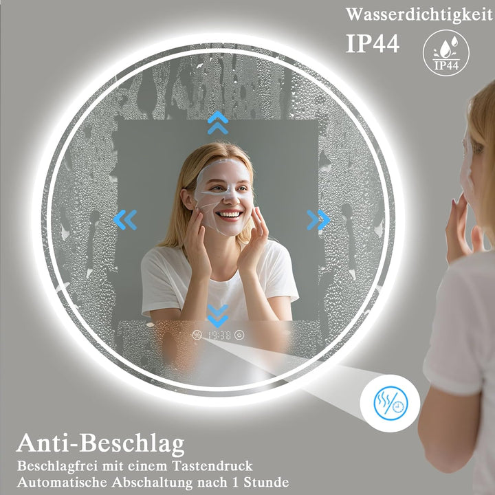 Badspiegel mit Beleuchtung - Badezimmer-Spiegel-LED mit Beschlagfrei, Touch-Schalter, Dimmbar, 3 Lic