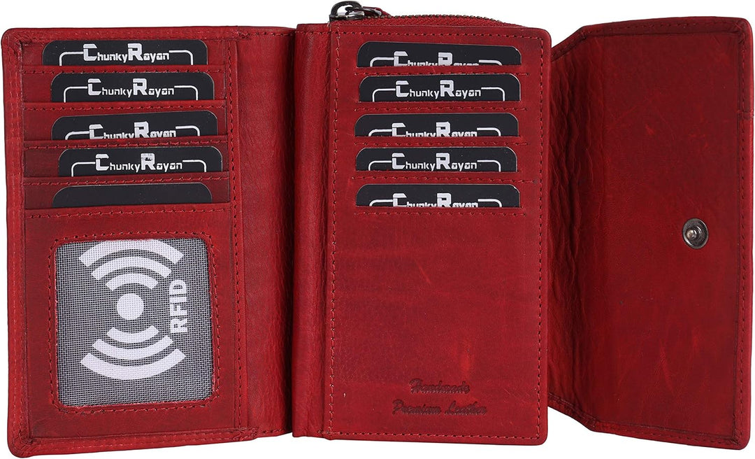 Chunkyrayan Echtleder Damen Geldbörse Hochwertig Vintage RFID Schutz inklusive Leder Schlüsselanhäng