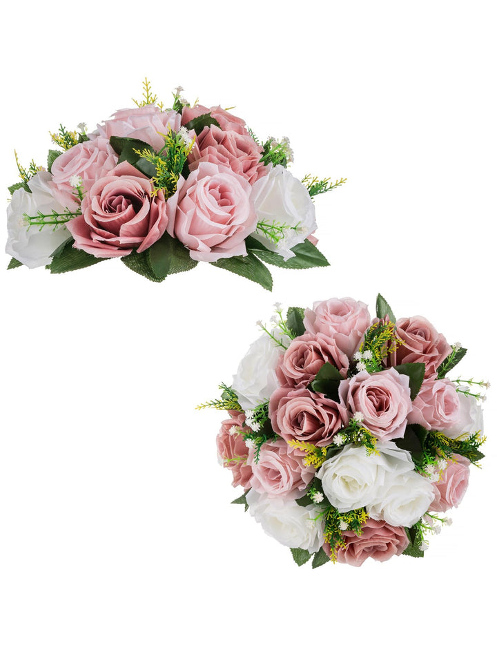 BLOSMON Blumenstrauss Blumengestecke Künstlich Deko Rose 2 Pcs Staubrosa Künstliche Blumenstrauss Bl