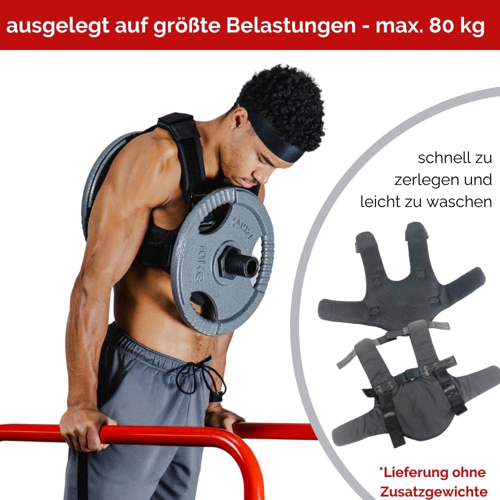 GEWICHTSWESTE FÜR HANTELSCHEIBEN 50 mm - Verstellbare Trainingsweste für Calisthenics, Krafttraining