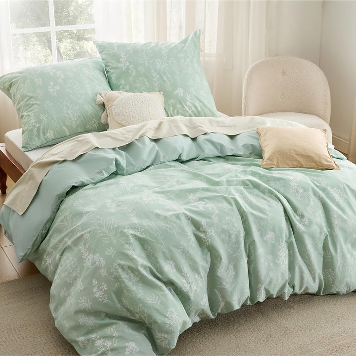 BEDSURE Bettwäsche 220x240 Baumwolle Grün - Bettwäsche-Sets 220 x 240 cm Bettbezug 3teilig mit 2 Kis