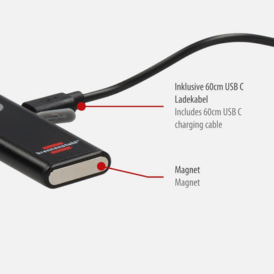 Brennenstuhl LED Akku Handleuchte PL 200 AC/LED Taschenlampe mit COB LED (200lm, inklusive USB C Lad