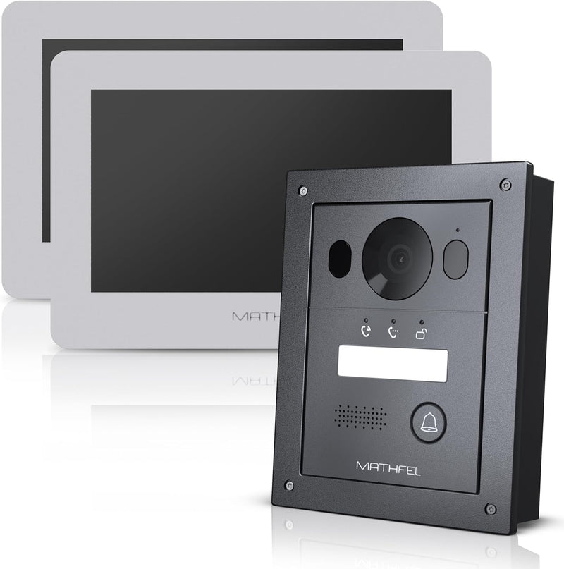 Mathfel 2 Draht Bus WLAN Video Türsprechanlage für 1 Teilnehmer, 2X 7 Zoll WLAN Monitor, Anthrazit K