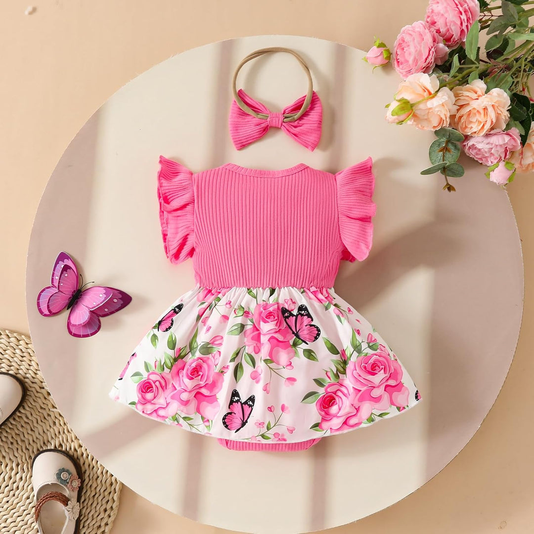 Neugeborenes Baby Mädchen Kleidung Sets Rüschen Kurzarm Tops Blumen Hosenträger Shorts mit Stirnband