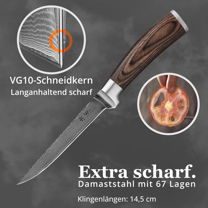Wakoli EDIB Damastmesser Filetier- und Ausbeinmesser 14,50 cm extrem scharf aus 67 Lagen I Damast Kü
