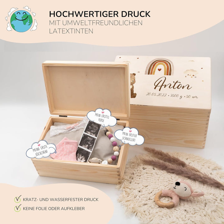 KIDSMOOD - Erinnerungsbox Baby, personalisierte Holzkiste mit Deckel, Ideal zur Aufbewahrung von Eri
