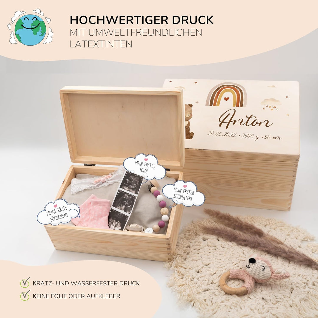 KIDSMOOD - Erinnerungsbox Baby, personalisierte Holzkiste mit Deckel, Ideal zur Aufbewahrung von Eri