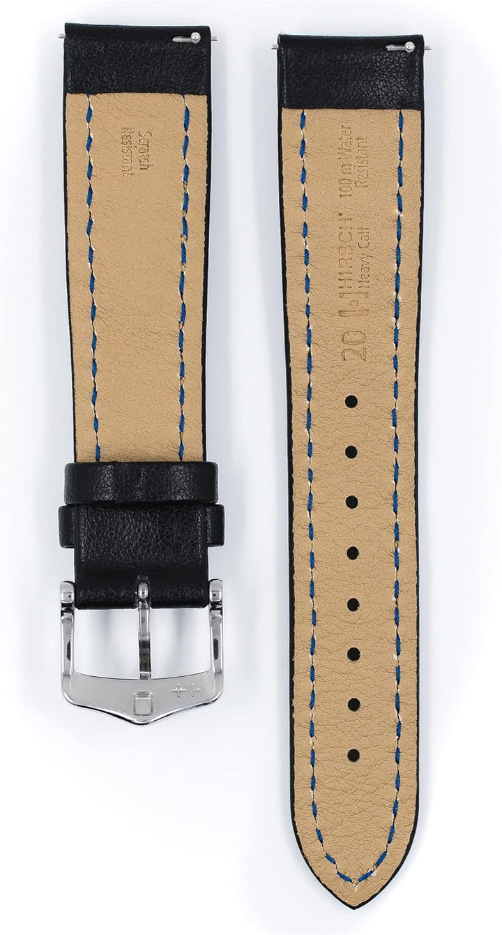 HIRSCH Herren Uhrenarmband Kalbsleder Modell Heavy Calf 24 mm Schwarz, Schwarz