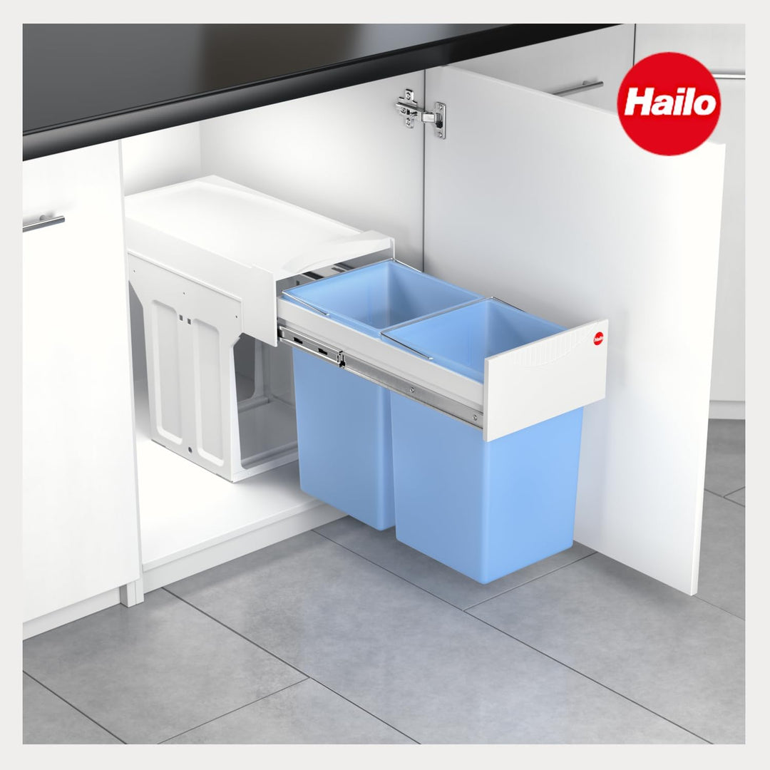 Hailo Abfallsammler Tandem 3666661 | für Schränke ab 300 mm Breite | Einbau Mülleimer 2 x 15L | Voll