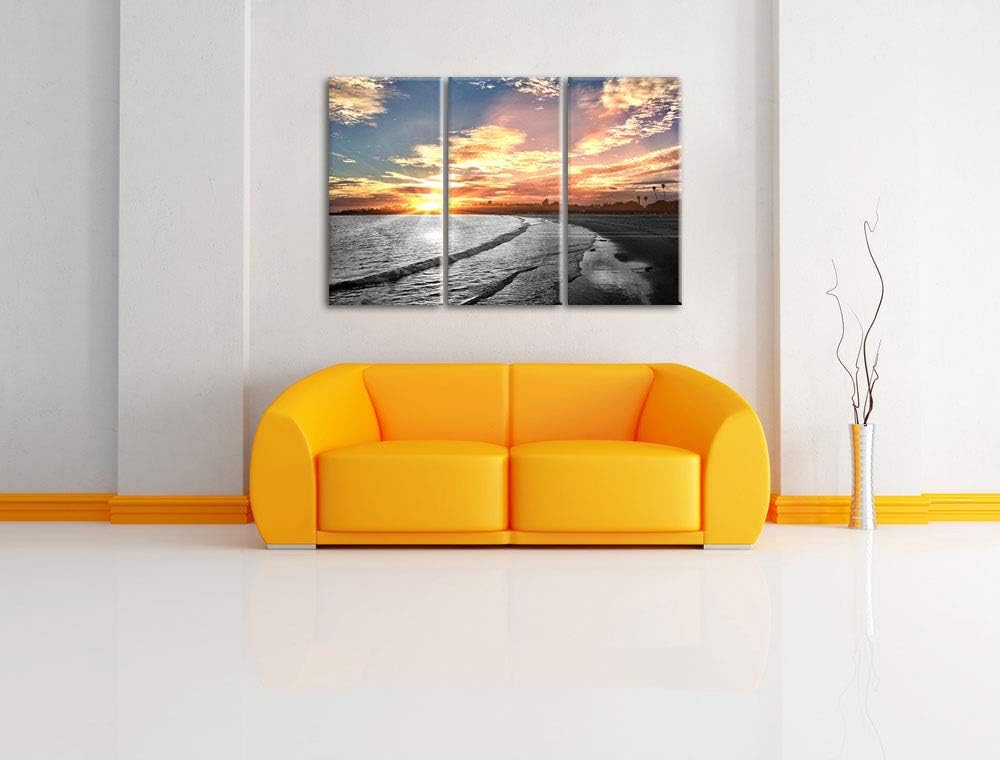 Pixxprint Strand bei Sonnenuntergang als Leinwandbild | Grösse: 3 Teilig (120x80) | Wandbild| Kunstd