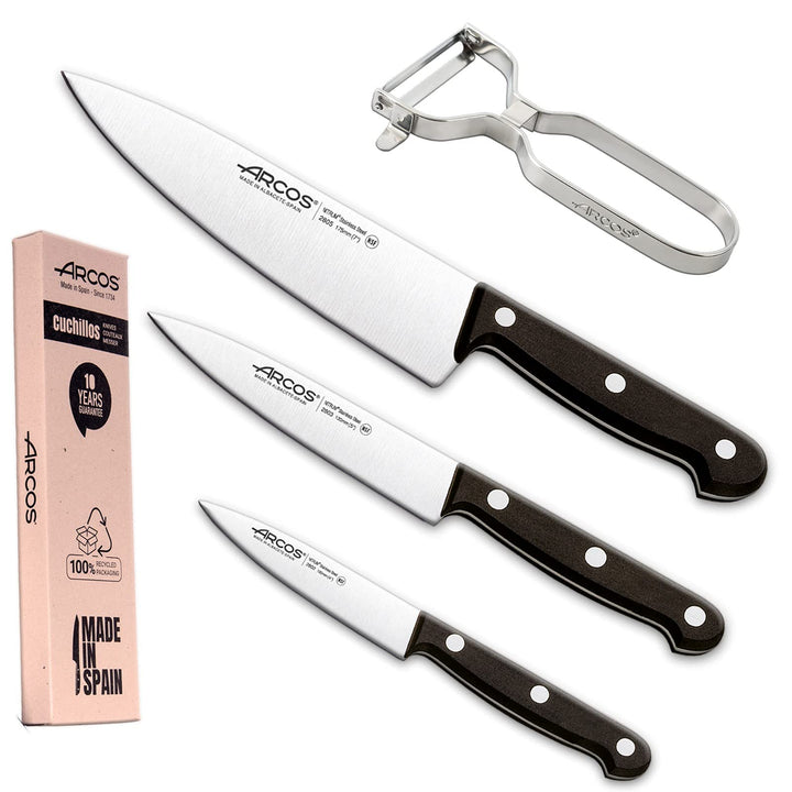 Arcos Küchenmesser-Set, 4-Stück | Profi-Küchenmesser Set mit schwarzem Griff & gebogenen Klingen aus