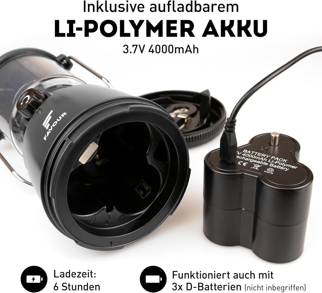 Favour Retro LED Laterne Outdoor | Helle Campinglampe, dimmbar, Kerzenlichtmodus | LED Lampe Akku au