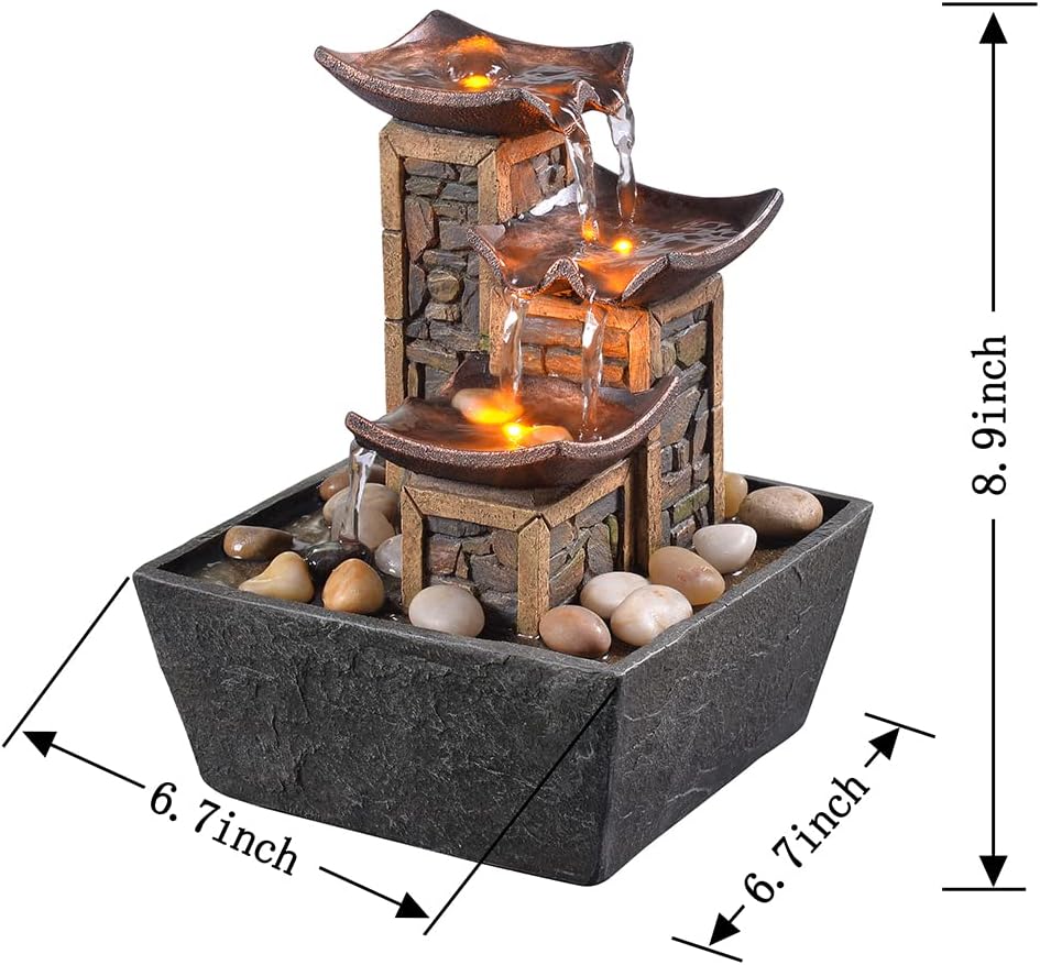 3-stufiger Entspannungs Tischbrunnen, Simulation, Steinsäule, Wasserbrunnen, beruhigender Klang, Med